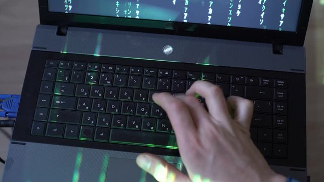 Man Use Laptop Keyboard With Shift With Illumination And Color Matrix