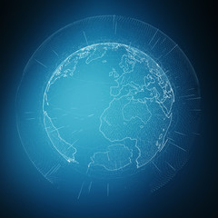 Connections and datas exchanges over the planet Earth 3D rendering