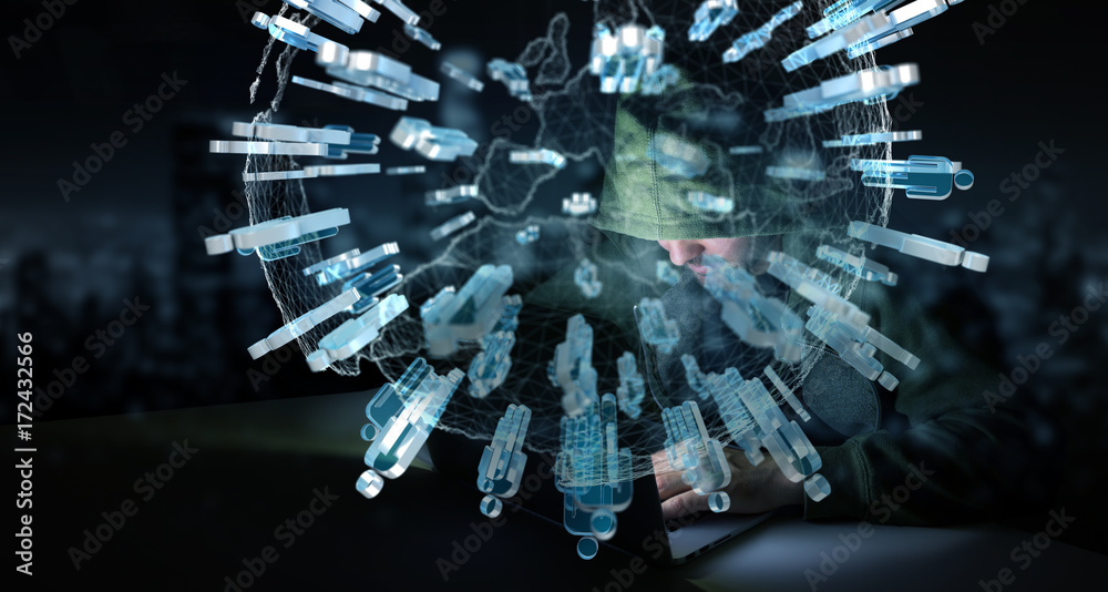 Aufkleber Hacker accessing to personal data information with a computer 3D rendering