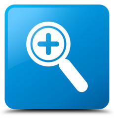Fototapeta premium Zoom in icon cyan blue square button