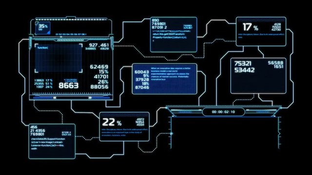 Beautiful Flowcharts Drawing Animation with Flashes Blue Color. Futuristic HUD with Numbers and Code Running. Head-up Display Computer Data. High Tech Concept Element. Full HD 1920x1080.