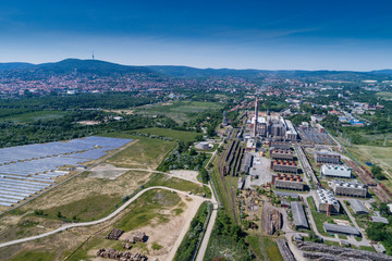 Aerial view to solar power plant