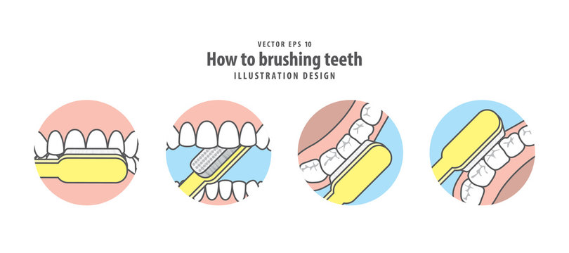 How to brushing teeth illustration vector on blue background. Dental concept.