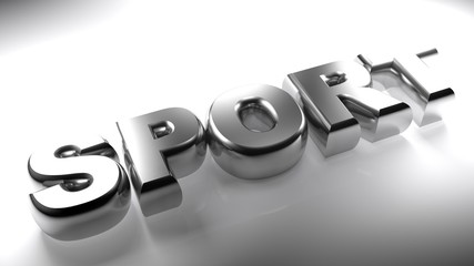 SPORT metallic chrome on white surface - 3D rendering