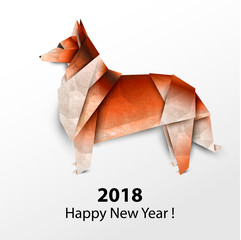 Dog Collie. Paper origami. Vector illustration. 2018 Happy New Year