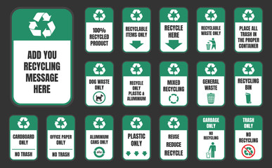 recycle labels and stickers set, eco signs