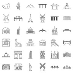 Paris icons set, outline style