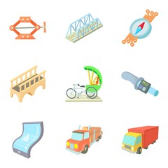 Naklejka premium Freight transport icons set, cartoon style
