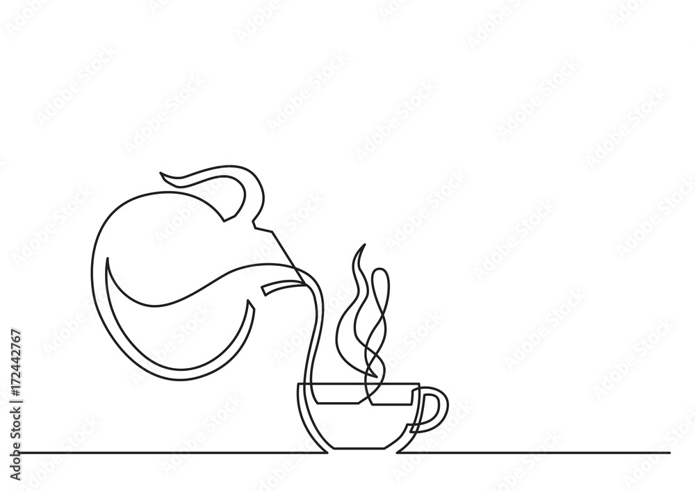 Poster one line drawing of isolated vector object - coffee cup and jar