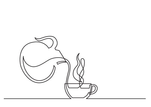 One Line Drawing Of Isolated Vector Object - Coffee Cup And Jar