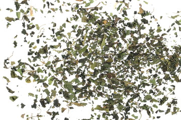 Dry cut nettle pile, isolated on white background, top view