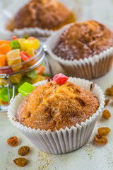 chocolate muffins in paper cupcake holder
