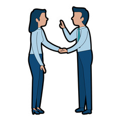 successful business couple with speech bubble avatars characters