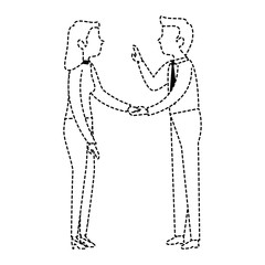 successful business couple with speech bubble avatars characters