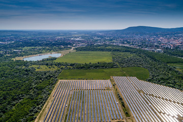 Fototapeta na wymiar Aerial view to solar power plant
