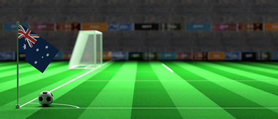 Australia flag on a soccer field. 3d illustration