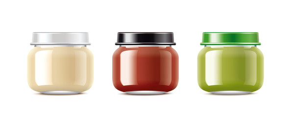 Packing for baby food. Small size. One of the sets with different cover colors and contents.