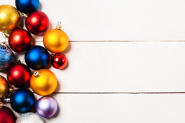 A collection of Christmas decorations for a template template. View from above. Beautiful christmas gifts, christmas decorations