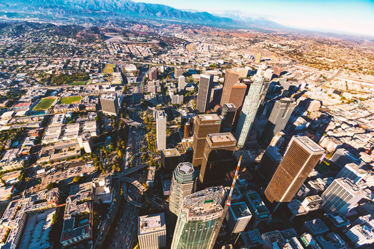 Aerial view of a Downtown Los Angeles