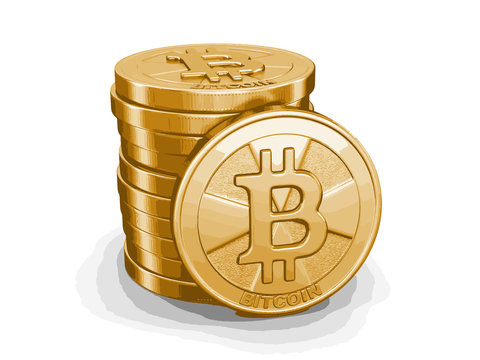 Golden bitcoin. Image with clipping path