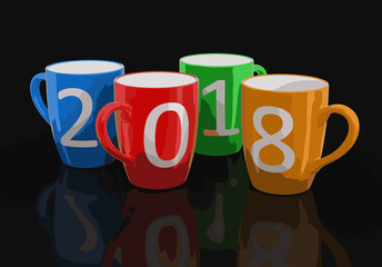 New Year 2018 on color cups. Image with clipping path