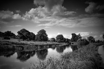 British summertime lake reflections in black and white