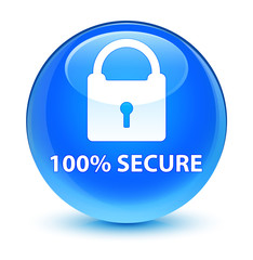 100% secure glassy cyan blue round button