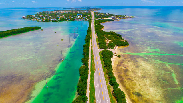 Road to Key West over seas and islands, Florida keys, USA.