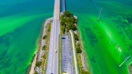 Road to Key West over seas and islands, Florida keys, USA.