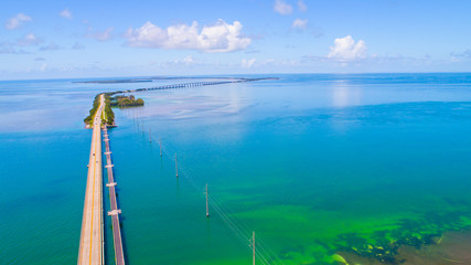 Road to Key West over seas and islands, Florida keys, USA.