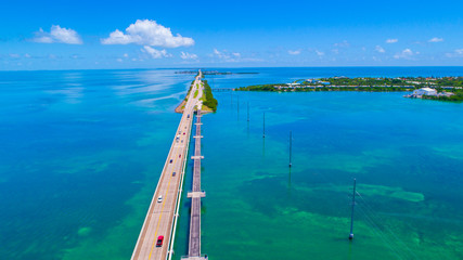 Road to Key West over seas and islands, Florida keys, USA.