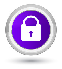 Padlock icon prime purple round button