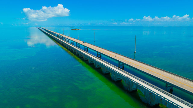 7 mile bridge. Aerial view. Florida Keys, Marathon, USA. 