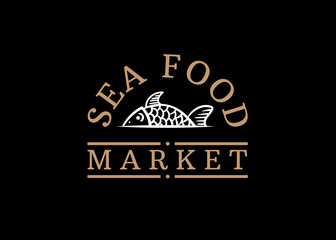Sea food market logo. Herring shark. 