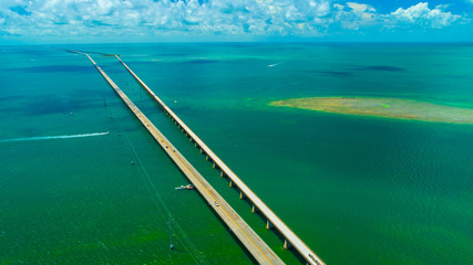 7 mile bridge. Aerial view. Florida Keys, Marathon, USA. 