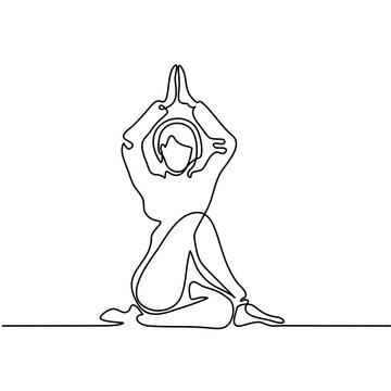 recommend clip art: Continuous line drawing. Woman doing exercise in yoga pose. Vector Illustration