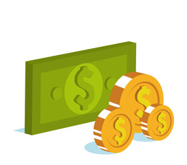 bills and coins isometric icon