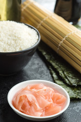 Pickled sushi ginger slices.
