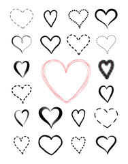 Love heart drawn icon set. Valentine's holiday greeting signs