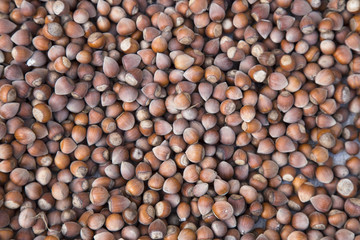Hazelnuts. Food background, photo wallpaper.