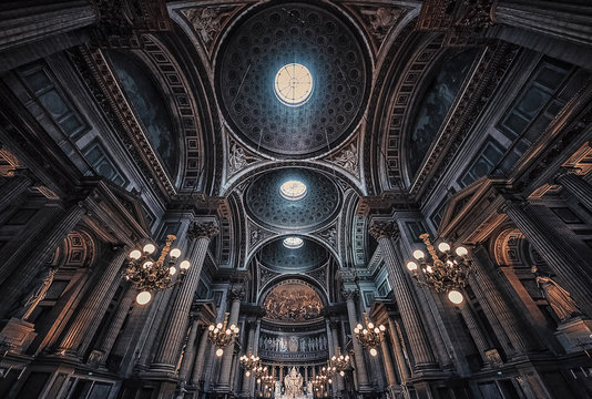 The ceiling inside La Madeleine church in Paris - Powered by Adobe
