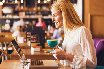 Working and enjoying coffee