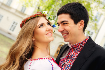 caucasian happy romantic young couple celebrating their marriage