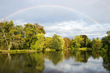 A pond with rainbow