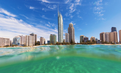 View from the water of Surfers Paradise on the Gold Coast