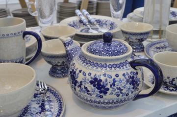 Colorful, handmade pottery produced in Boleslawiec, Poland