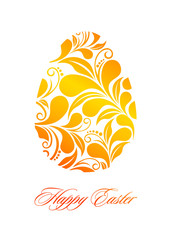 Easter card with the inscription Happy Easter. Easter egg ornament in floral style for holiday design. EPS10.