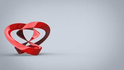 Red metal abstract art sculpture in a studio