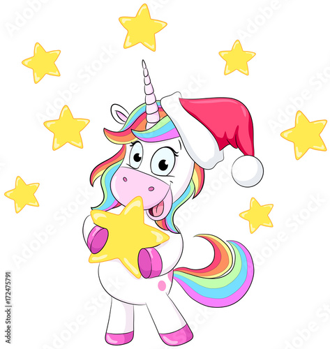 "Weihnachtliches Einhorn - Vektor Illustration" Stockfotos und