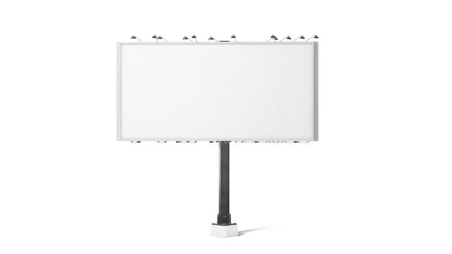 Blank white banner mockup, city three sides billboard, looped rotation, 3d rendering. Empty rotating tri-vision bill board mock up isolated, all rotation angles. Outdoor canvas on sity street poster